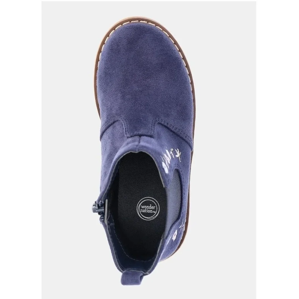 Size 9 Toddler Girls Chelsea‎ Boots, Blue with Floral Embroidery | Wonder Nation